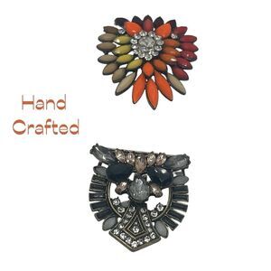 Hand Crafted Repurposed Set Of Two Rhinestone Brooches NWT